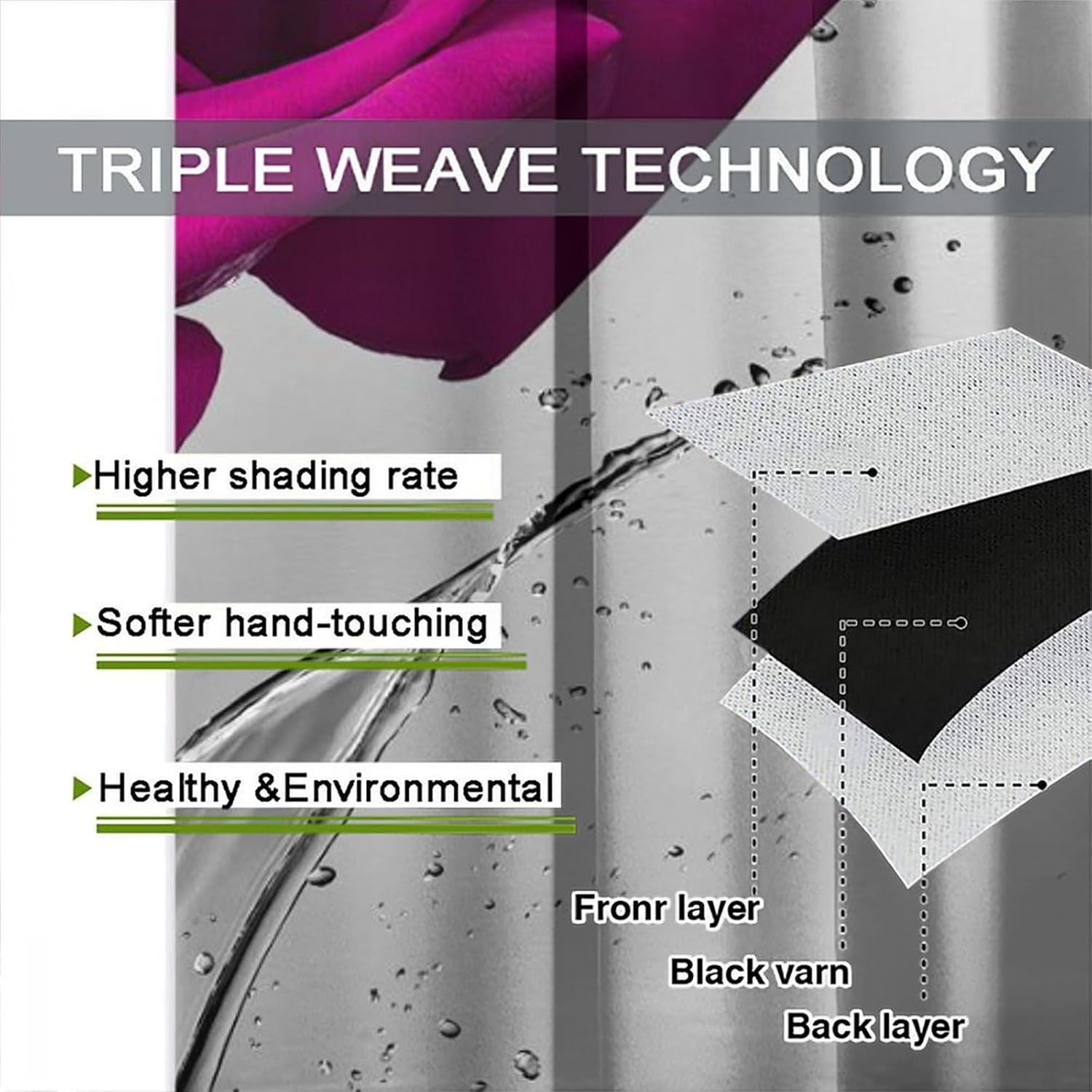 Purple Rose Curtains Blooming Floral Spring Flower Water Reflection Modern Romantic Curtain with Rod Pocket for Bedroom Living Room Home Drapes Window Treatments 2 Panels Set 42" W X 54" L