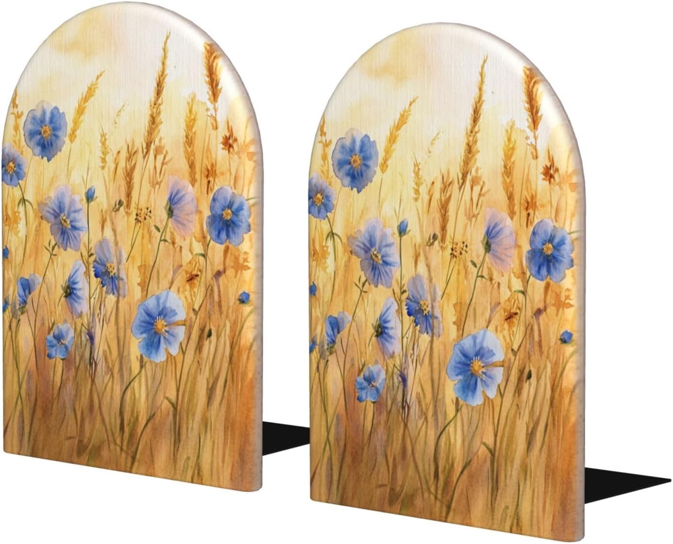 Blue Floral Spring Flowers 2 Pack Decorative Bookends 6.7x4.2 in, Book Ends for Home Office Library Shelves Decor Room Kitchen Desktop