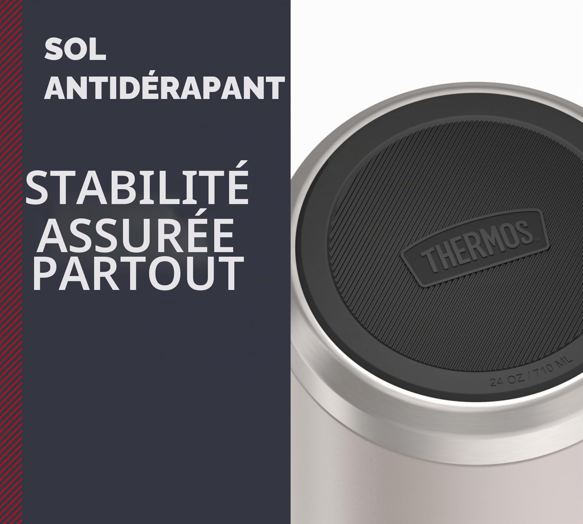 Thermos Icon Food Jar Pot alimentaire en acier inoxydable 18/8 à double paroi pour garder au chaud et au froid avec cuillère pliable, fond antidérapant, 0,71 l, beige/grès mat, 710 ml