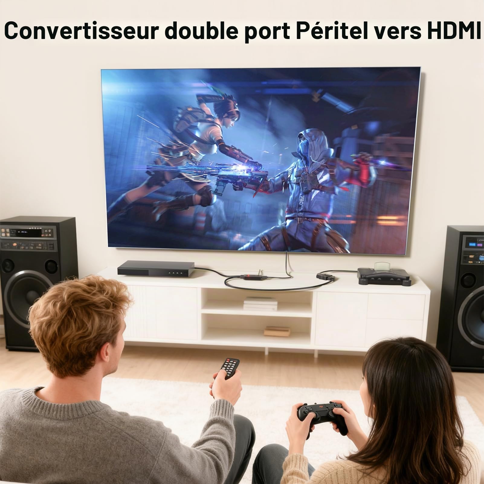 Convertisseur péritel double port vers HDMI avec commutateur de sortie 720p/1080p pour appareils péritels à afficher sur HDTV