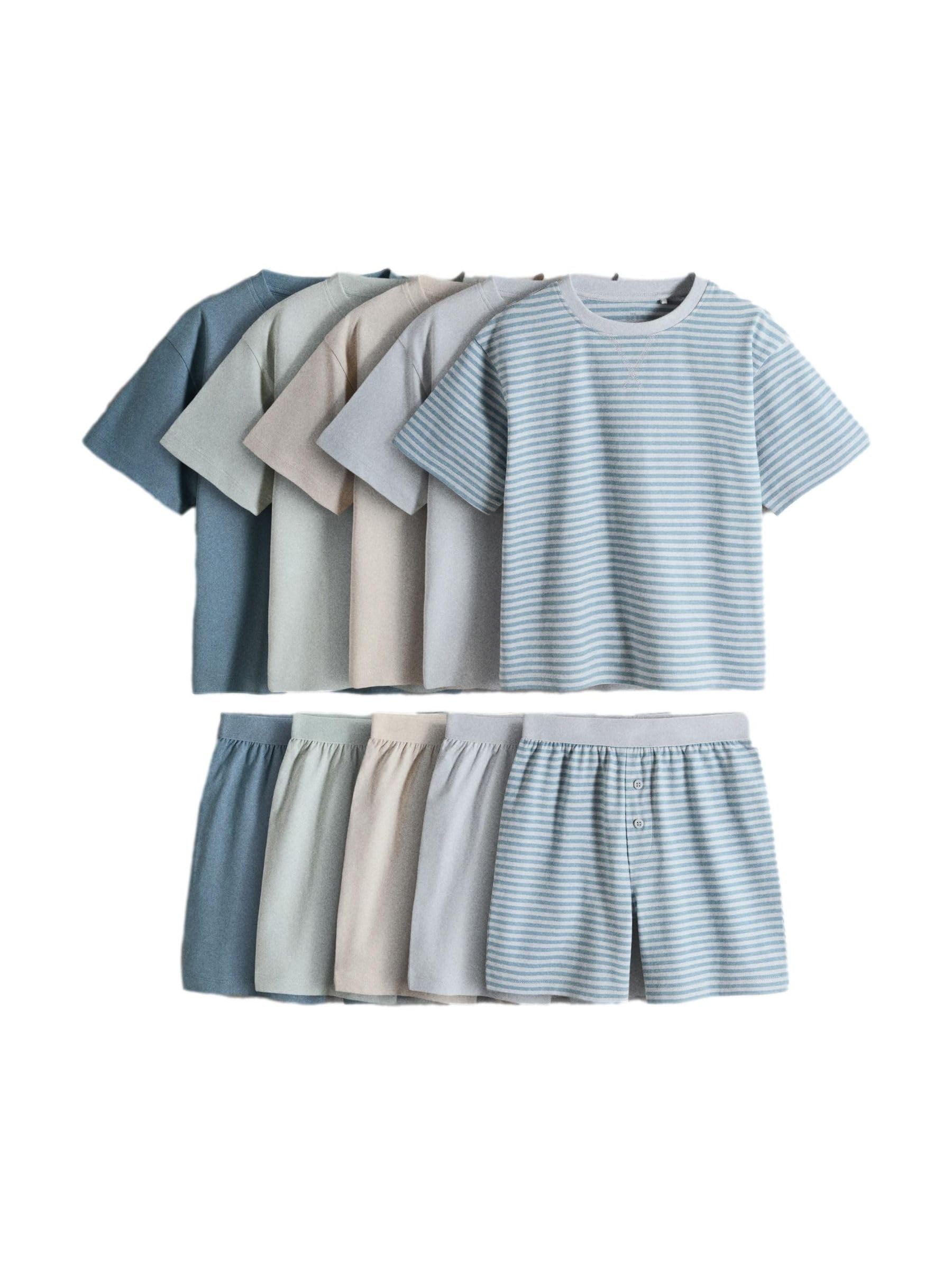 THE SET Jungen Schlafanzug mit Oversized Fit Kurzarm-T-Shirt und Shorts, 5er-Pack