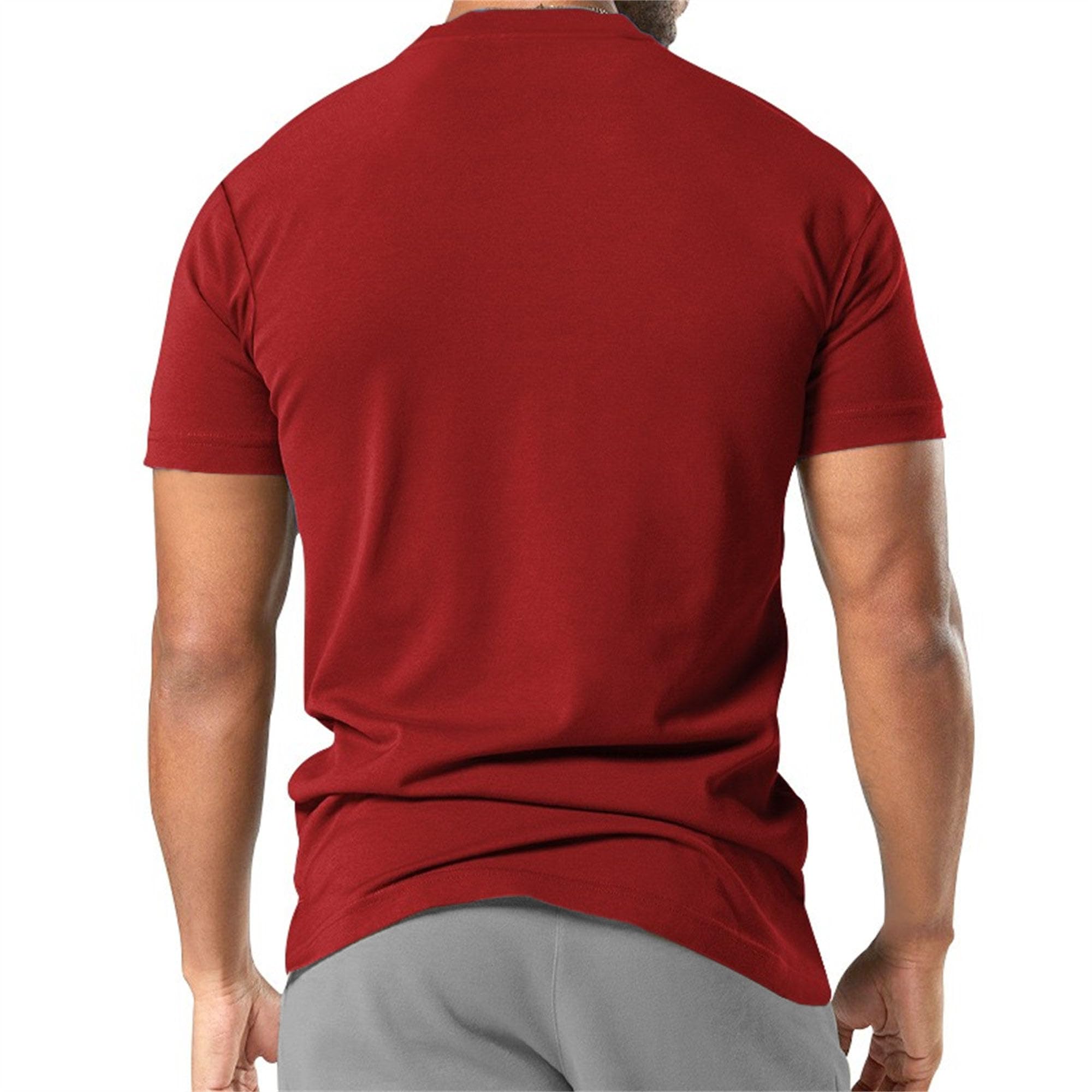 Men Classic Chest Pocket Casual T Shirt Quarter Button Business Polo Shirt Summer Loose Relaxed Fit Pullover Tops (Wine Red,Medium)