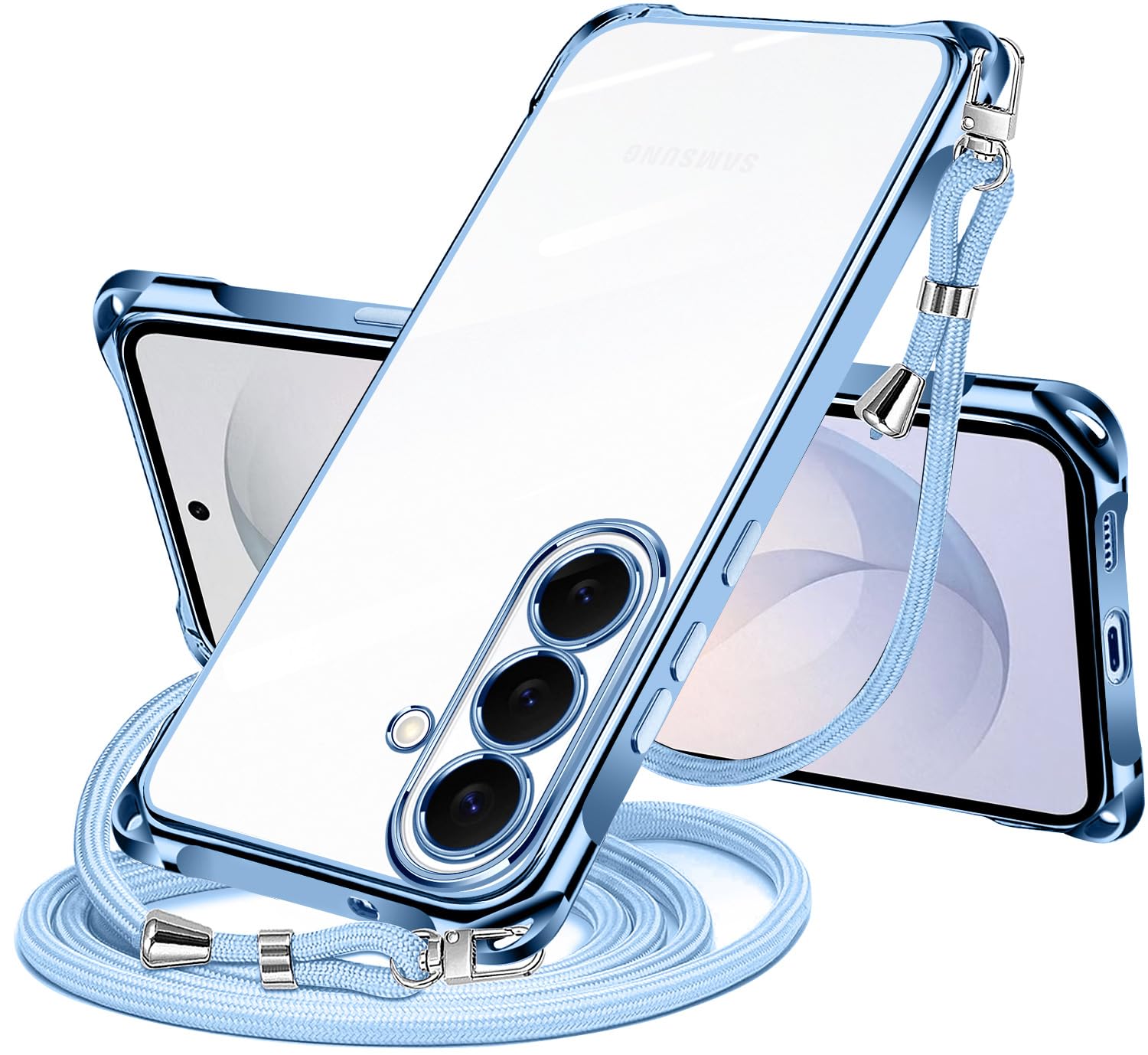 NISIILNG Galaxy S26 用 ケース クリア ショルダー galaxy s26 SG-51G SCG36 スマホケース ギャラクシー s26 カバー 肩掛け 斜めかけ 縄掛けケース 透明 TPU 薄型 耐衝撃 紐付き 斜めがけ 織りストラップ付き ネックストラップ ショルダー 縦/横 2WAY 長さ調整可能 取り外し可能 落下防止 紛失防止 (ブルー)