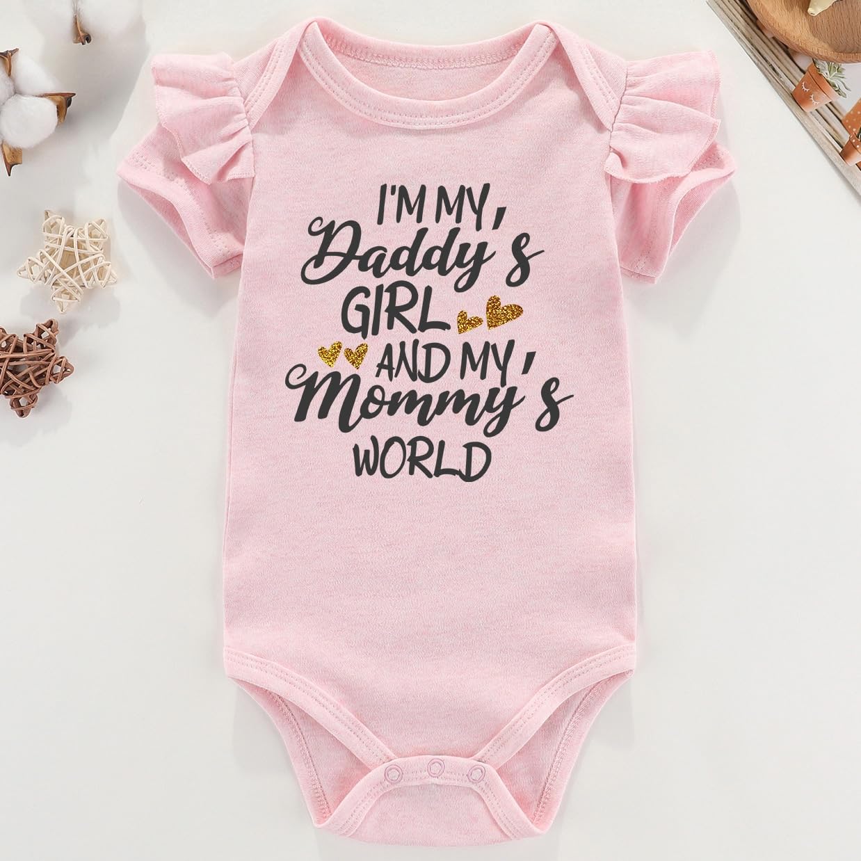 Acwssit Daddys Girl Mommys World Baby girl Clothes with ruffles Funny Bodysuit 0-3 months Pink(3-6Months)