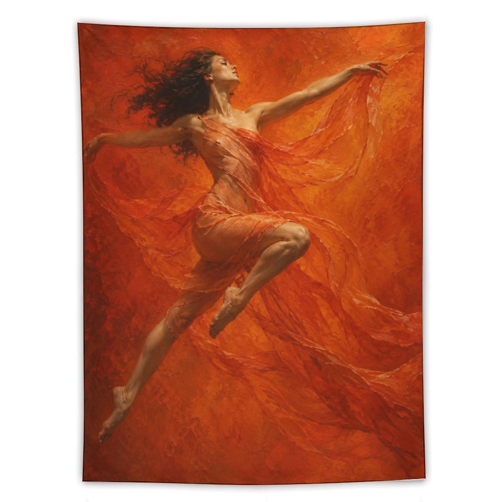 W7C8U2X3 Orange Ballerina Leap Wall Tapestry, Oil Painting, Room Divider