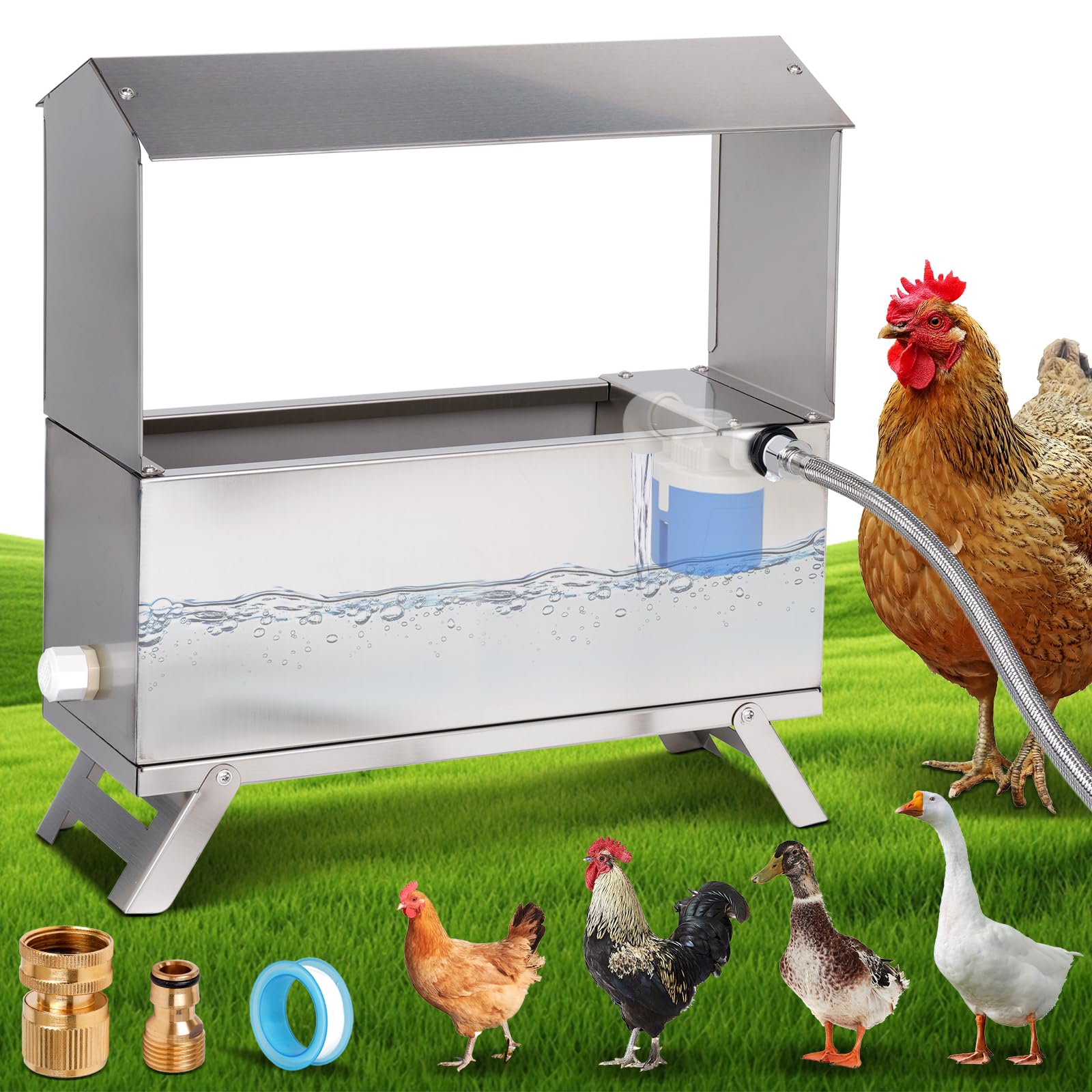 Photo 1 of 1.6 Gal Automatic Chicken Waterer Stainless Steel Poultry Waterer Dispenser with Float Valve Kit and Bottom Bracket Chicken Waterer Feeder for Hen Duck Goose Turkeys