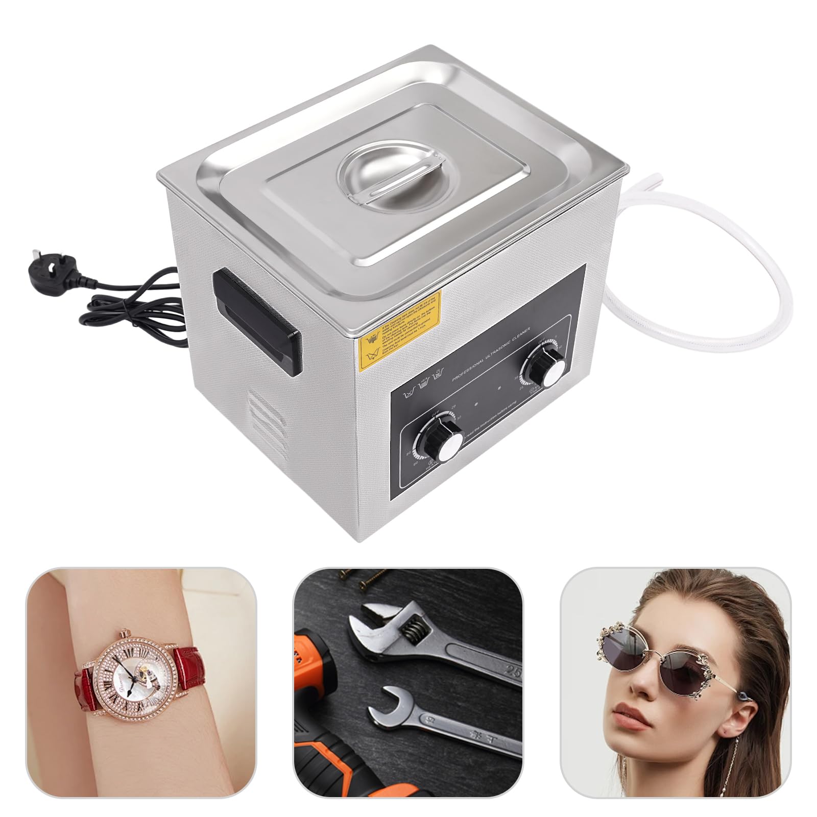 Máquina de limpieza ultrasónica, máquina limpiadora ultrasónica - Tanque de baño digital industrial con calentador y temporizador para joyería, gafas, instrumental dental, equipo médico, ace