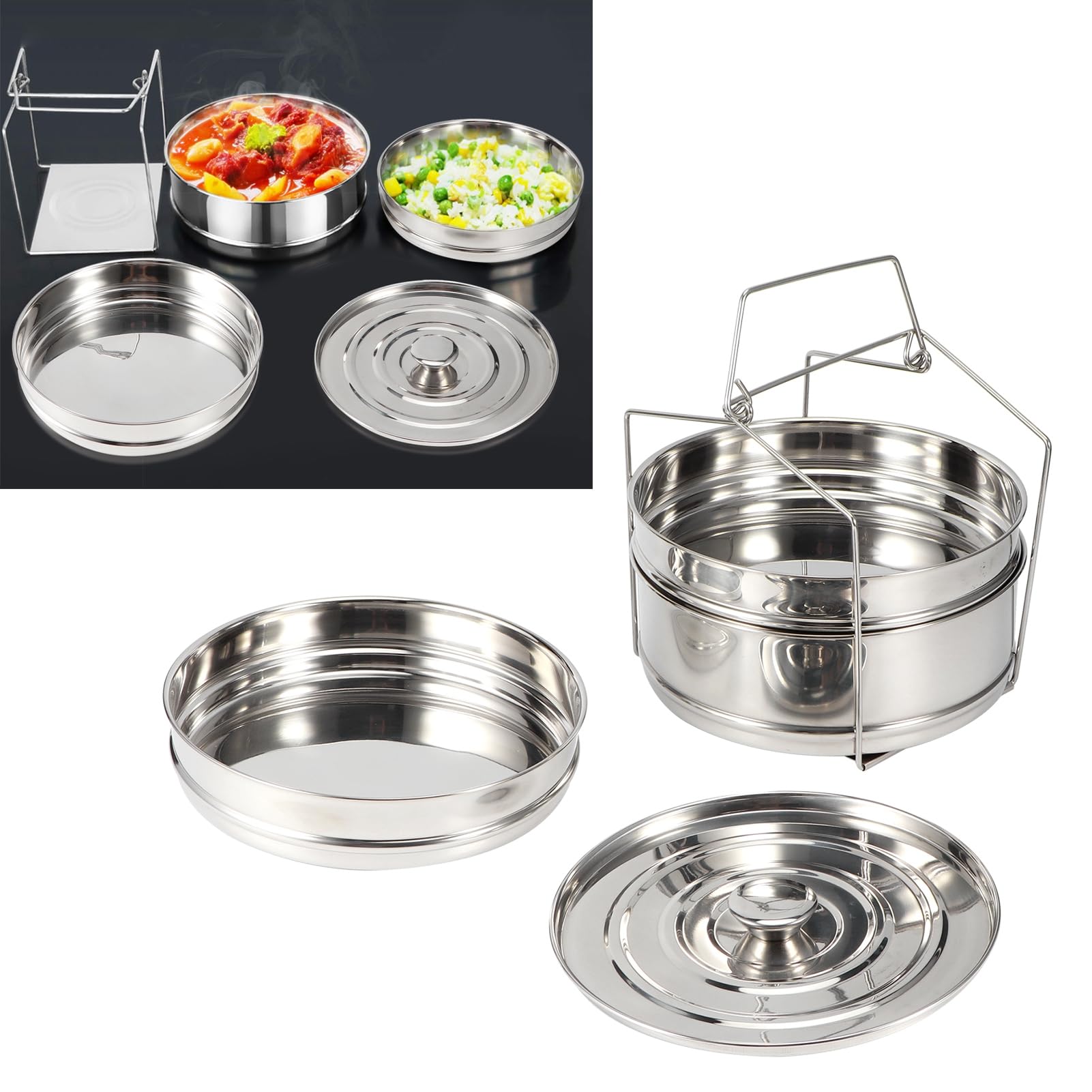 Pentole con Inserto in Acciaio Inossidabile Impilabili a 3 Livelli, Set di Pentole a Vapore con Coperchio per Pentola a Pressione, Verdure Al Vapore, Riso, Carne, Pesce