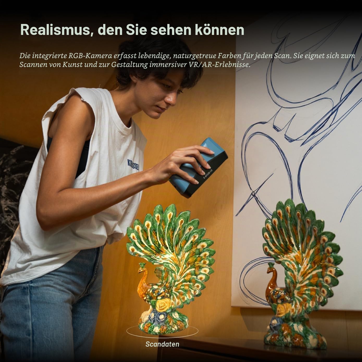 EINSTAR 2 3D-Scanner Kabellos, 17 Blaue Laserlinien & VCSEL-Infrarot, Sprayfrei Scannen auf Metall, 2.500.000 Punkte/s High-Speed, WiFi 6, 3h Akku, 3D-Laser-Scanner für CAD & 3D-Druck