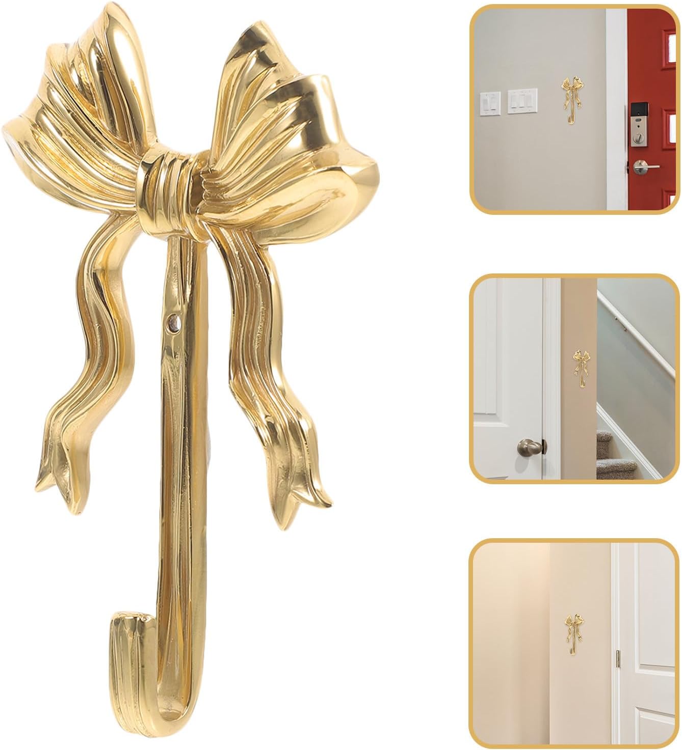 Brass Wall Mounted Art Hook Bowknot Design Decorative Coat and Hat Hanger Hook for Home Use, Elegant Small Ornament Holder with Unique Bow Shape in Golden Finish