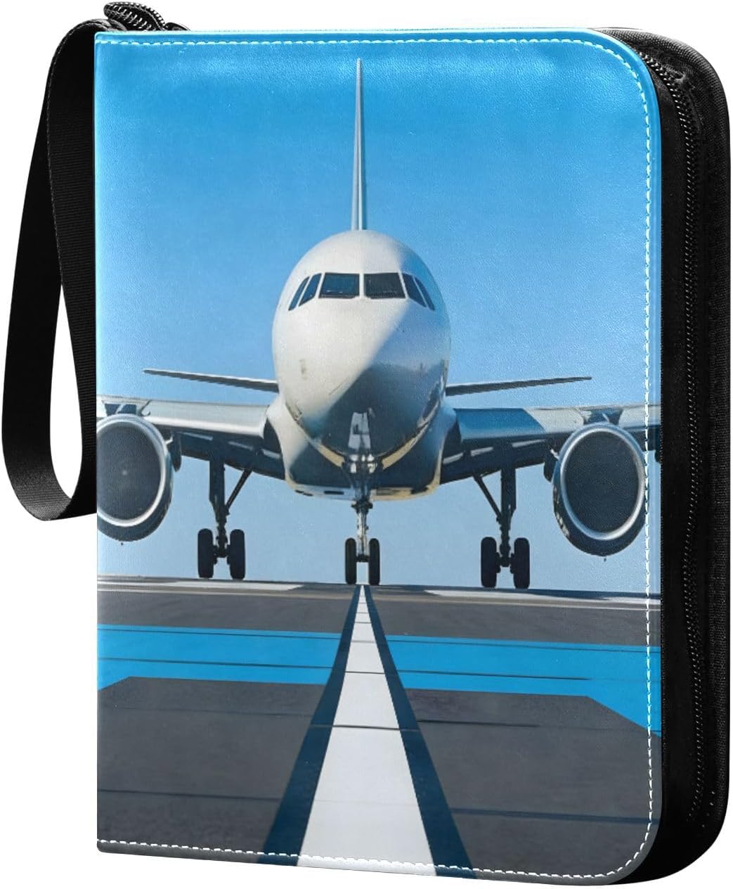 Airplanes Card Binder 4 Pocket Zipper PU Trading Card Album Fits 400 Game Cards 50 Removable Sleeves Card Folder Collection for Baseball MTG TCG Sports Cards