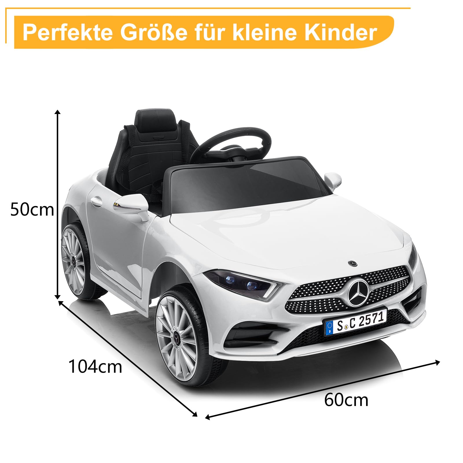 LALAHO Mercedes-Benz - Auto elettrica per bambini, 12 V, colore bianco | Telecomando 2,4 G, lettore MP3, luci LED e clacson, auto giocattolo elettrica per bambini
