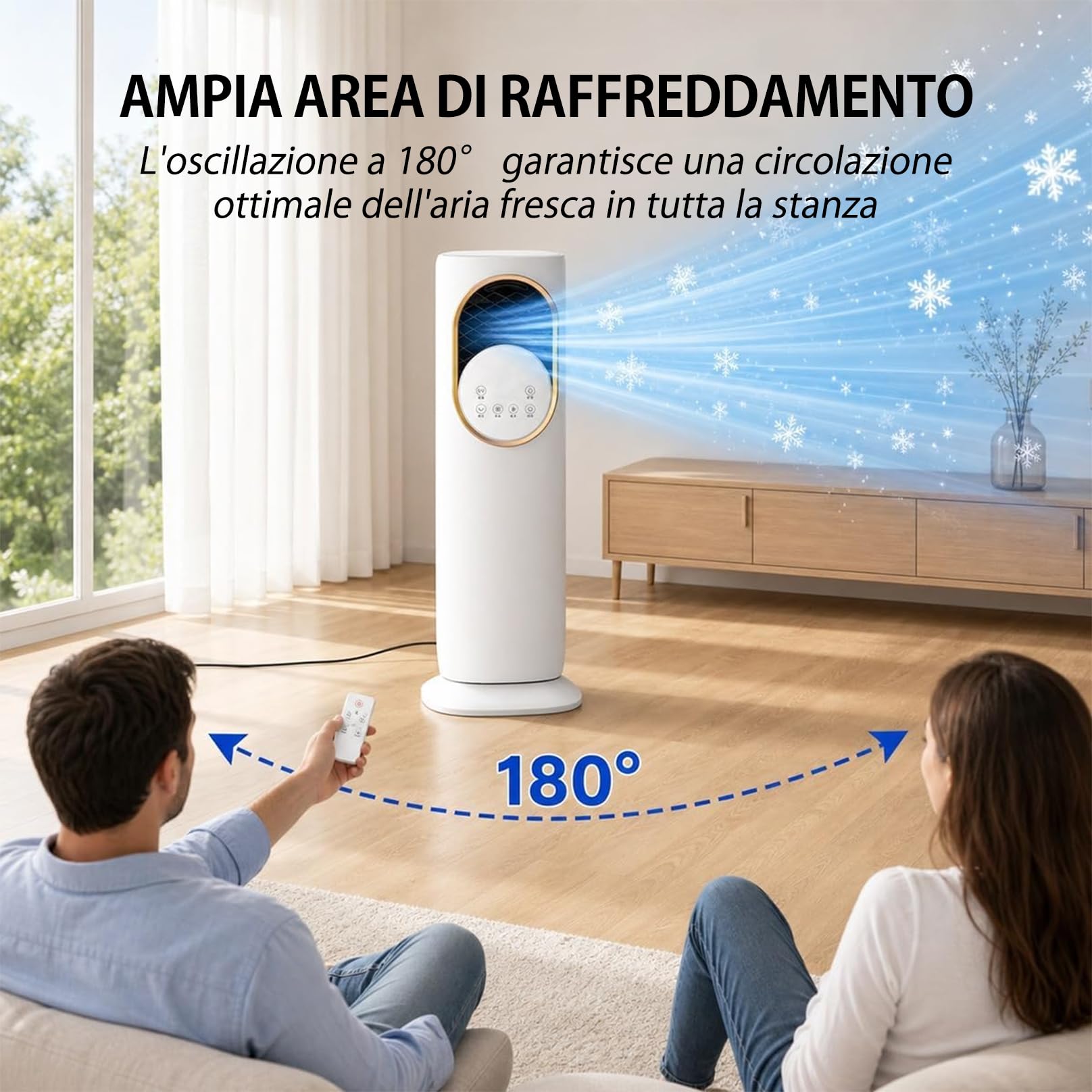 Condizionatore Portatile Silenzioso, Raffrescatore Portatile, Raffreddatore d'aria, Climatizzatore con Nebulizzazione, Timer 1-12H, Controlli Tattili e Telecomando, per Casa Ufficio Camere