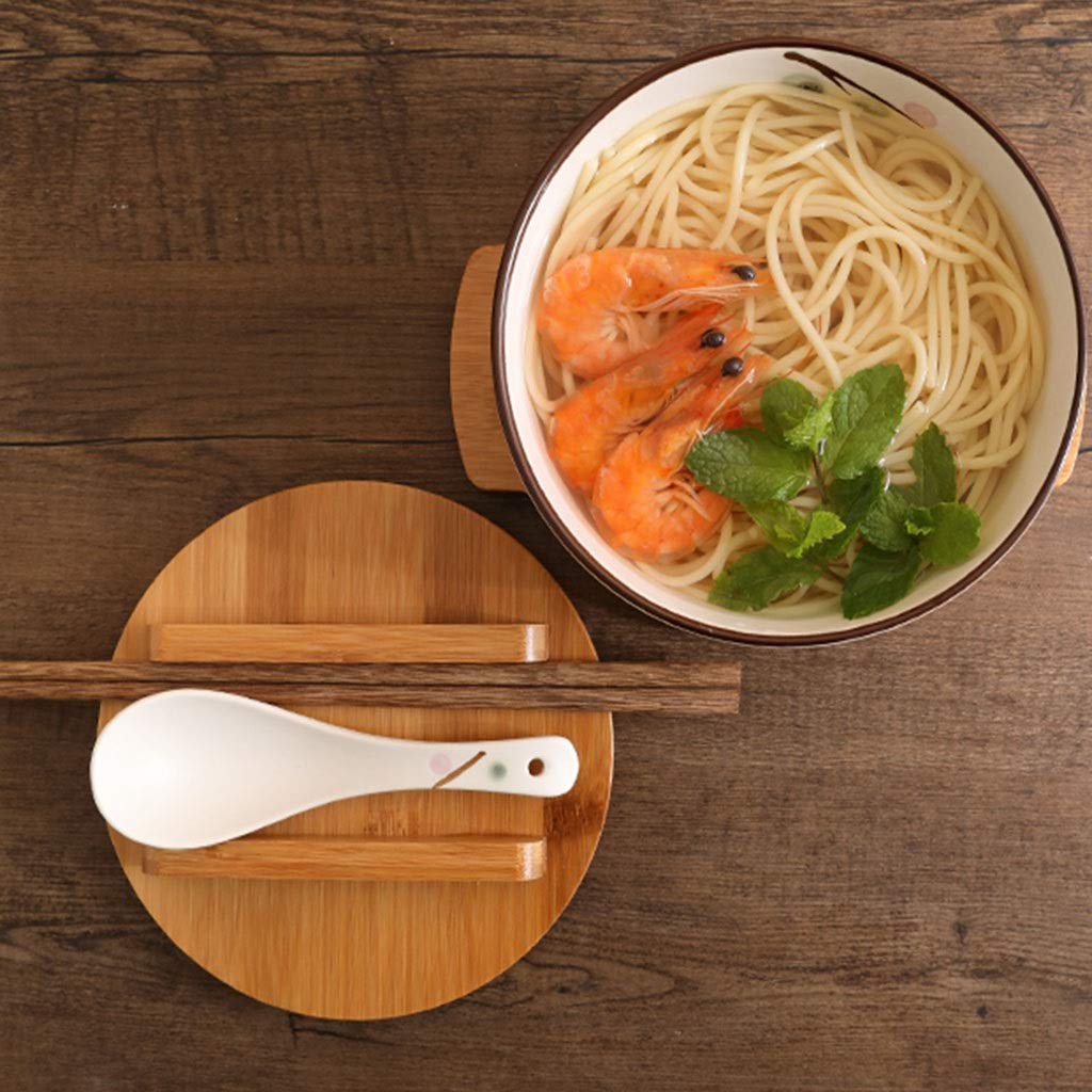 Bol En Céramique Avec Couvercle Bol De Ramen De Style Japonais Bol De Restaurant Chinois Bol De Soupe Grand Bol De Riz Avec Cuillère, Baguettes (Color : Blanc, Size : B)