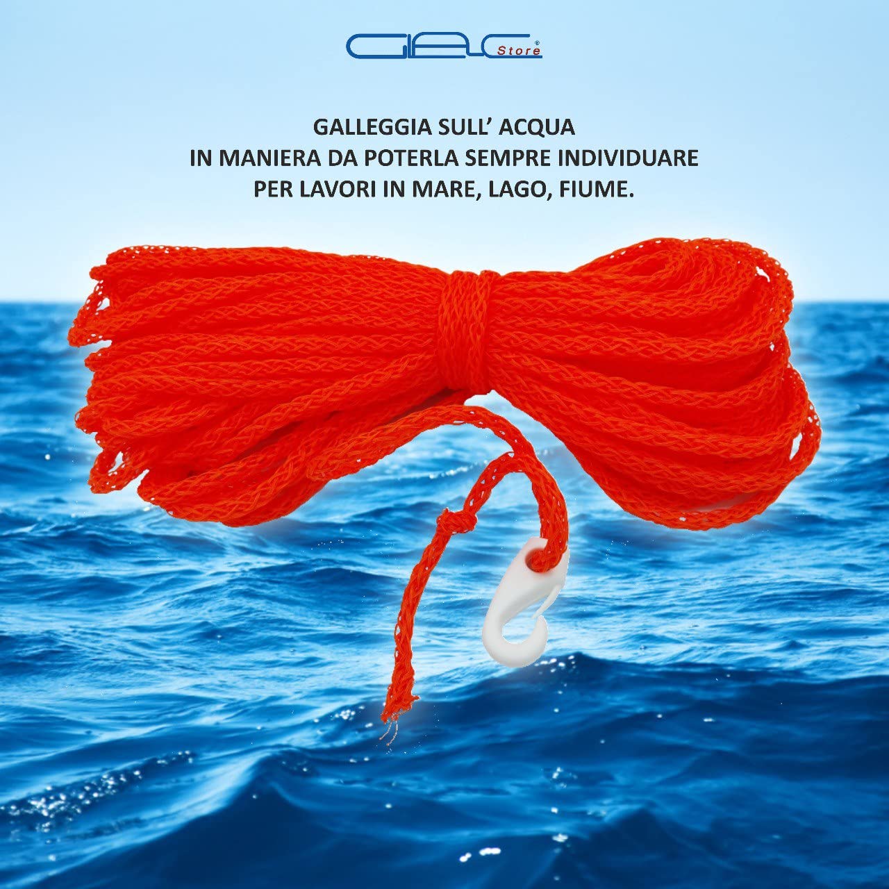Cima Galleggiante Treccia da 6mm con Moschettone 30 Metri di Lunghezza Colore Arancione ideale per Salvagente Anulare Kayak SUP Board