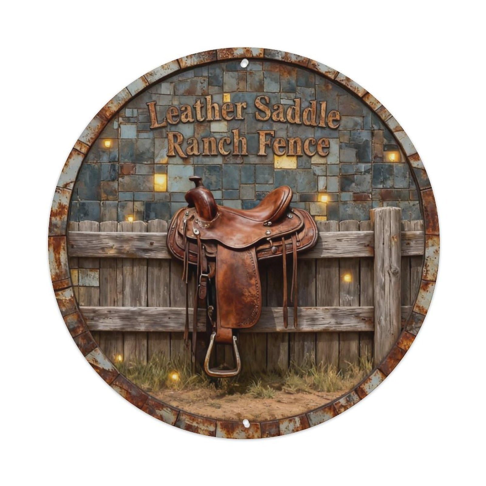 Leather Saddle Ranch Fence Metal Tin Sign Plaque
