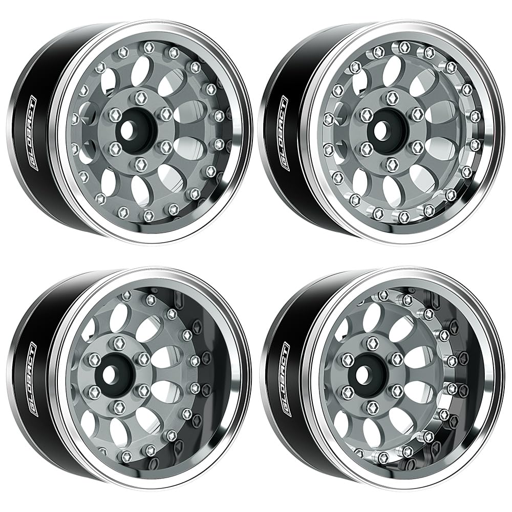 GLOBACT Aluminum 1.9 Inch Beadlock Wheels Adjustable Offset for 1/10 TRX4 TRX6 Axial SCX10 I II III 90046 AXI03007 Redcat GEN7 GEN8 RC Crawler (4Pcs