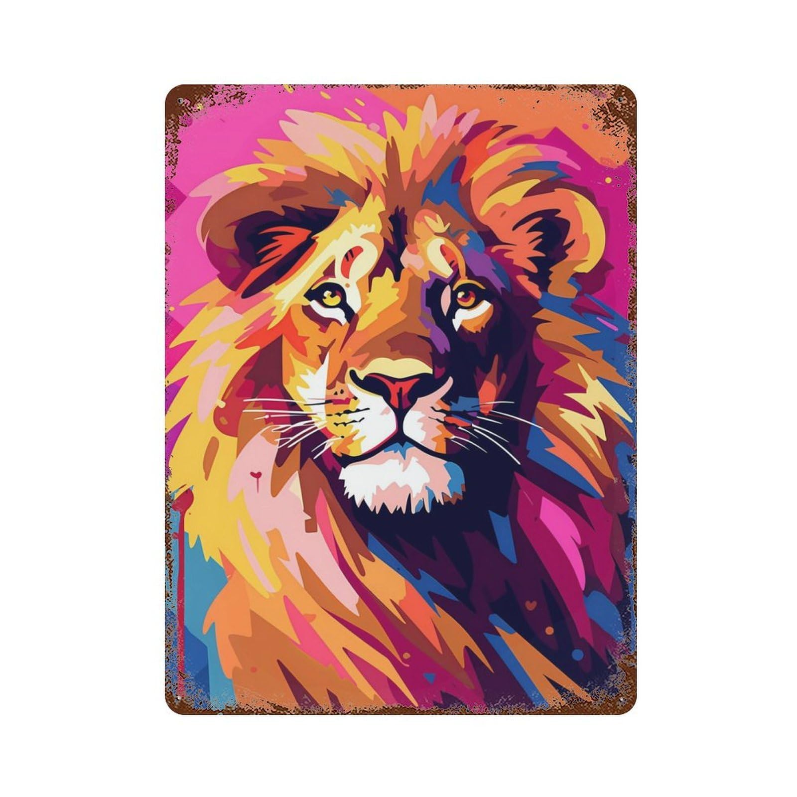 Rustic Tin Plaque with Graceful Lion Pop Art Art Design 15.7"x11.8", for Cafe, Home Bar And Lounge Decor, Industrial Home Decor