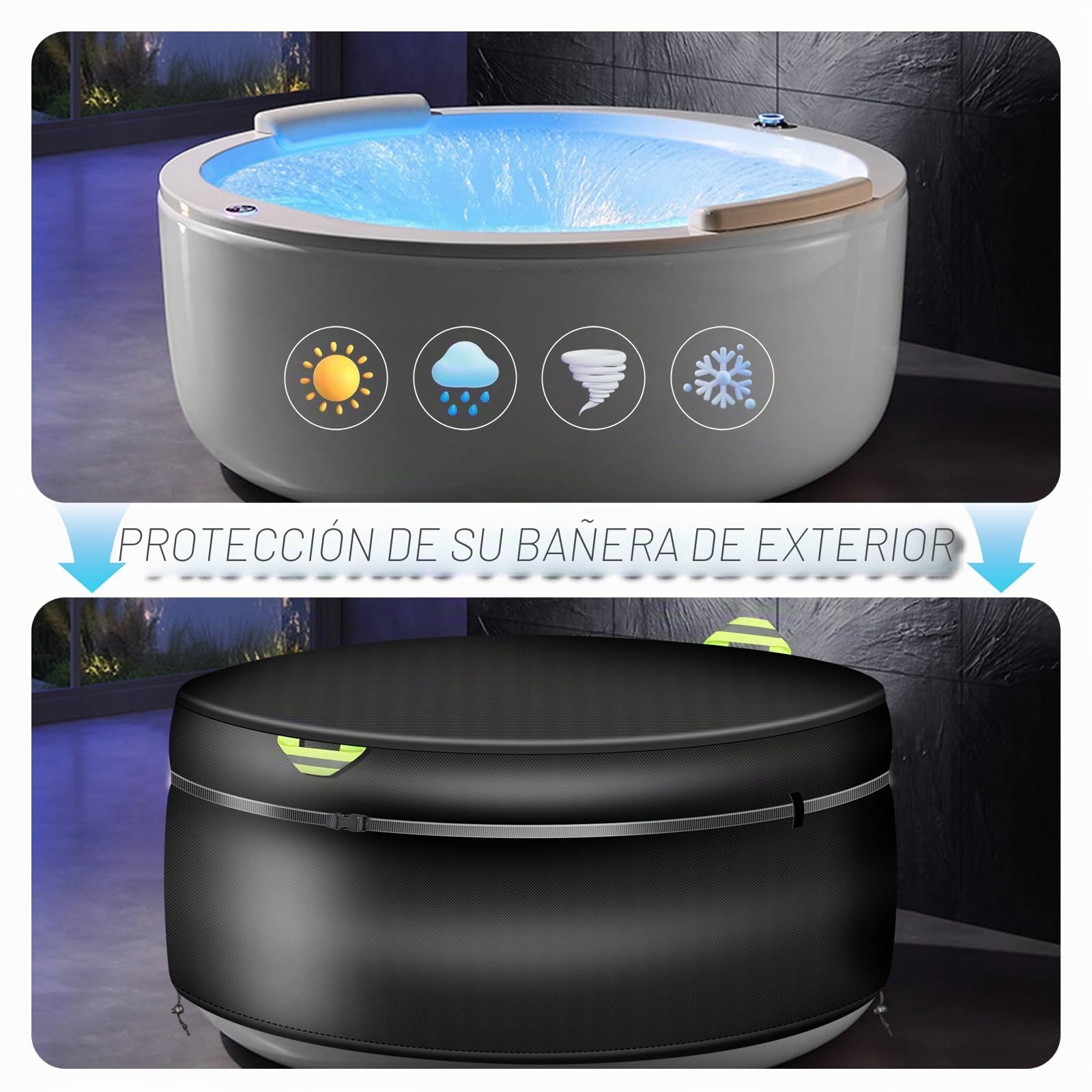 Cubierta redonda para bañera de hidromasaje de 220 x 72 cm, protector de cubierta de bañera de hidromasaje para 4 personas, 420D Oxford, cobertura completa, protector térmico de spa