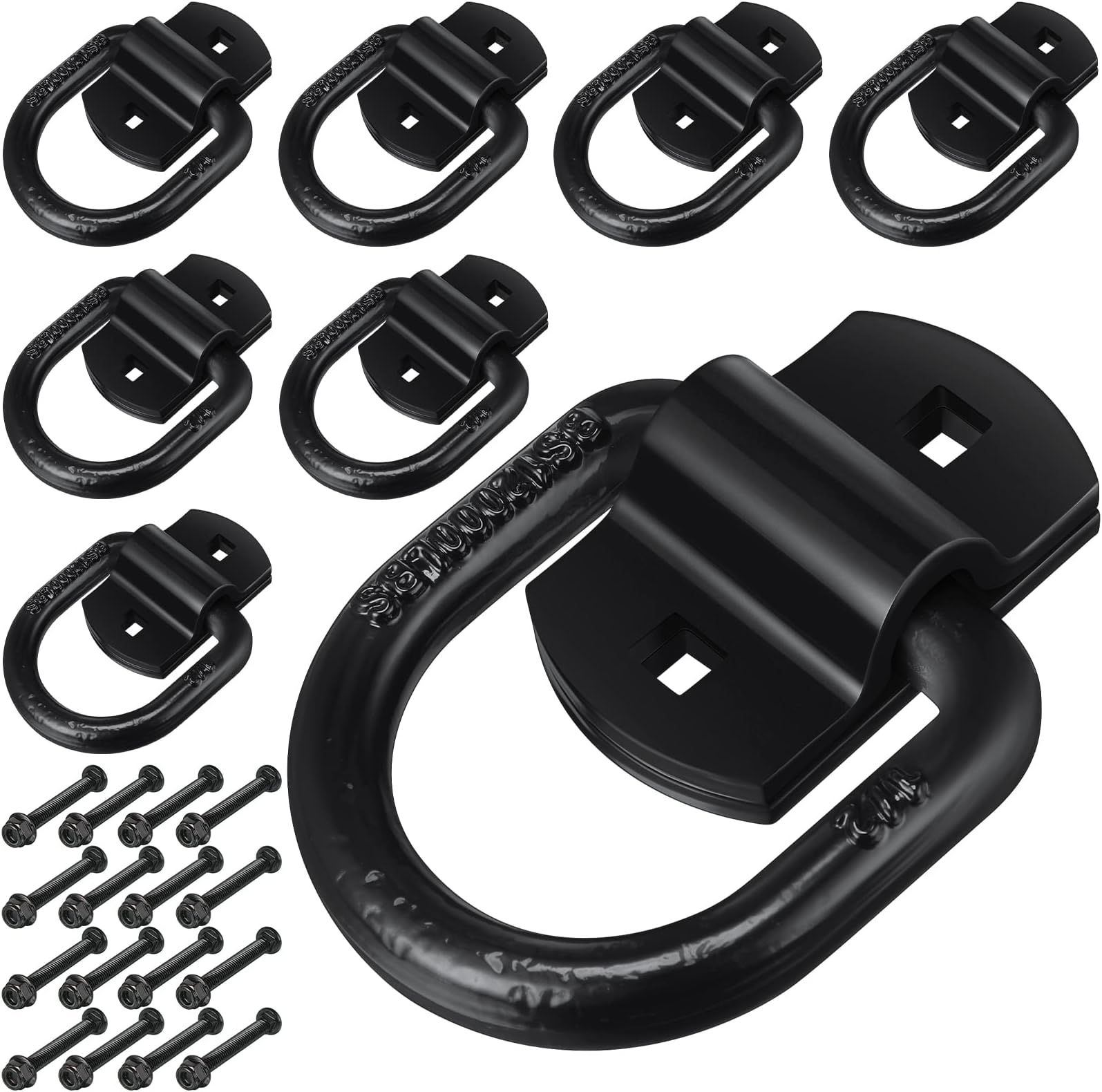 Riakrum 8 Pieces D Ring Tie Down Anchor 1/2 Inch Heavy Duty Tie Down Rings 12000 Lbs Break Strength Anchors Hook with Screws Bolts for Trailer Truck Bed Cargo(Black)