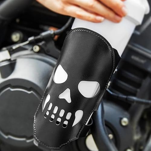 Miniatura 6 de Portavasos para motocicleta, soporte universal en forma de calavera, soporte de piel sintética para botella de agua, soporte de montaje, accesorios