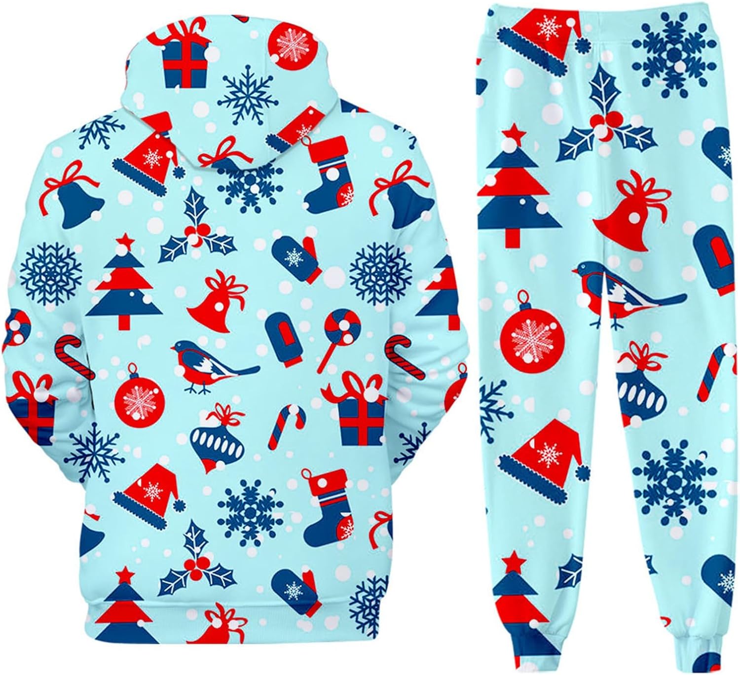 メンズクリスマストラックスーツ3dプリントフード付きスウェットシャツとジョガーパンツプルオーバーウォームアウトドアスウェットスーツ