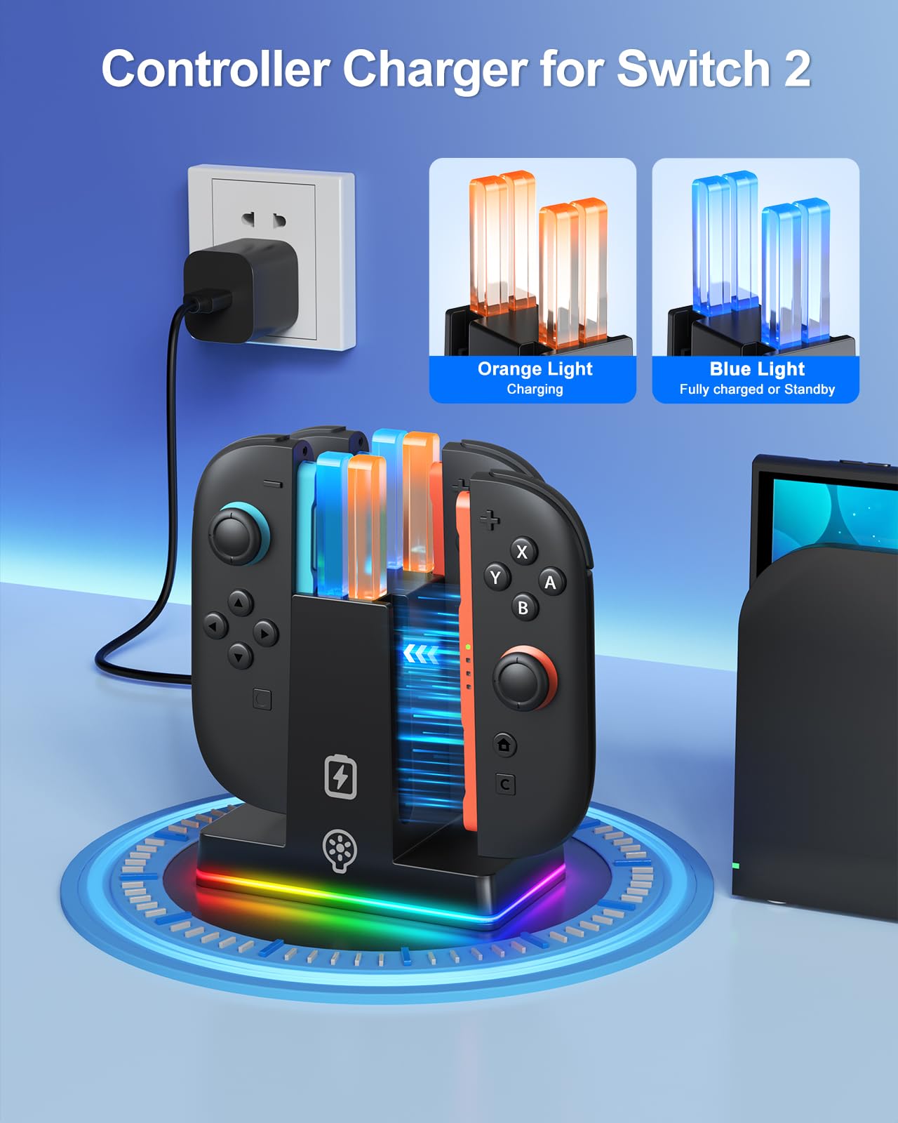 Switch 2 Zubehör, [Lade innen] Tasche Bundle für Nintendo Switch 2 Konsole (2025), FYOUNG 23-in-1-Set: Tragetasche, Controller-Ladestation, Schutzhülle, Griff für Joy Con, Lenkrad(Violett) - 5