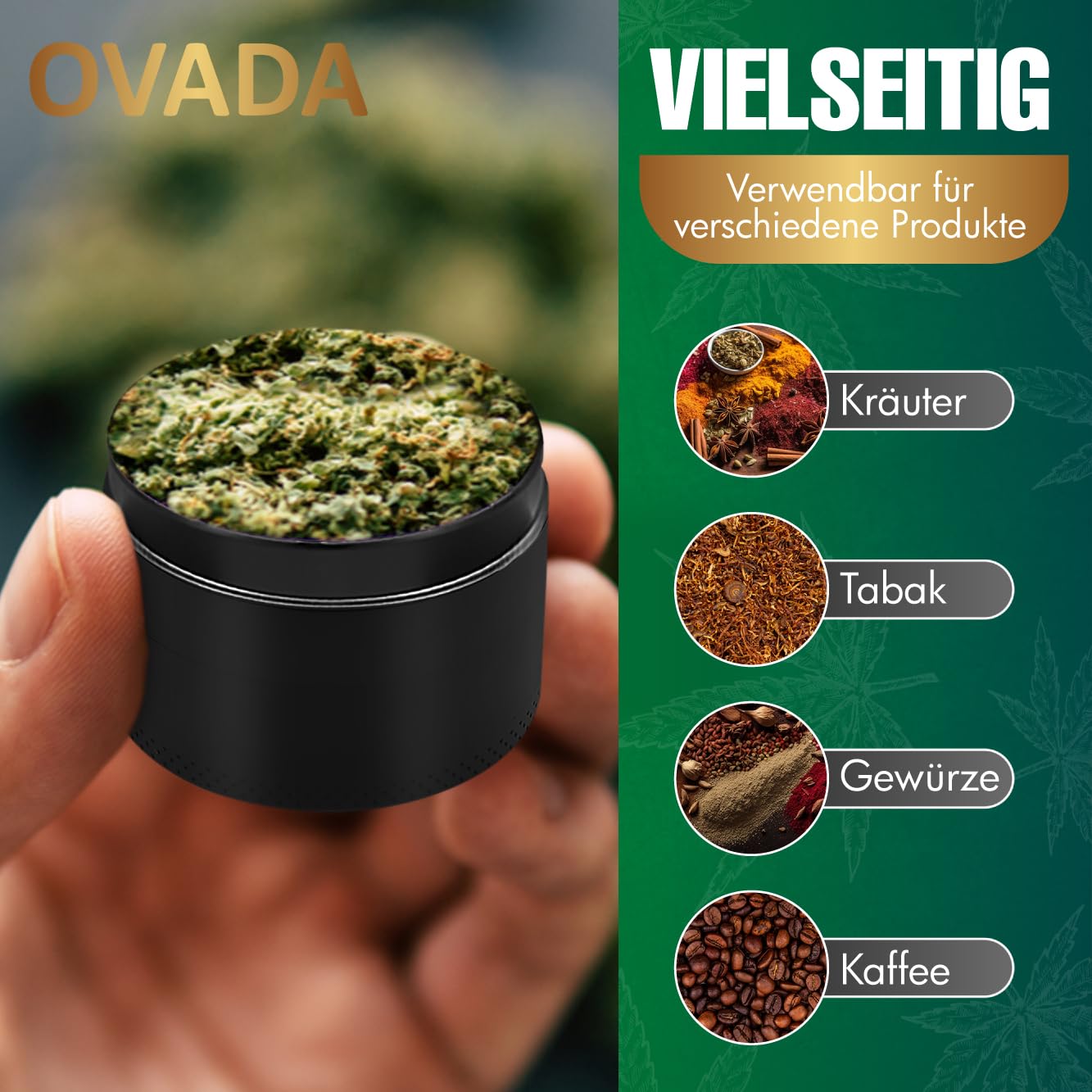 Lot de 4 broyeurs en acier inoxydable de qualité supérieure - 50 mm - Pour épices, tabac, épices et herbes - Noir