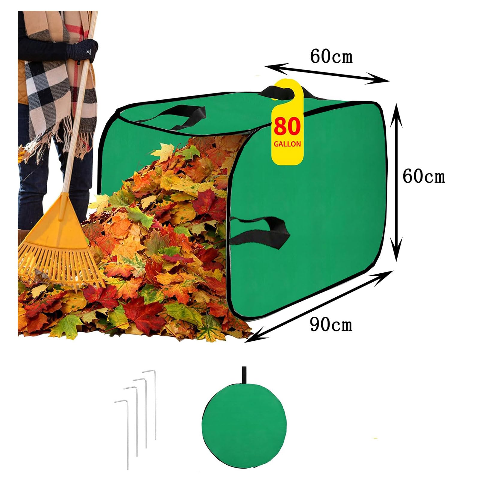 3X Bolsas para Hojas,Bolsas de Basura de jardín,80 galones,con 4 Asas,Resistentes al Agua,Resistente a Los Rayos UV,Reutilizables,Plegables,para residuos de jardín,césped,Hojas