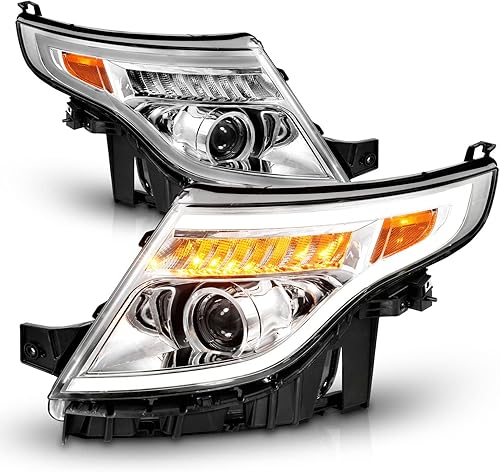 Miniatura 2 de AmeriLite Para Ford Explorer 2011-2015 - Proyector de señal de tubo LED cromado de repuesto para faros delanteros - lado del conductor y del pasajero