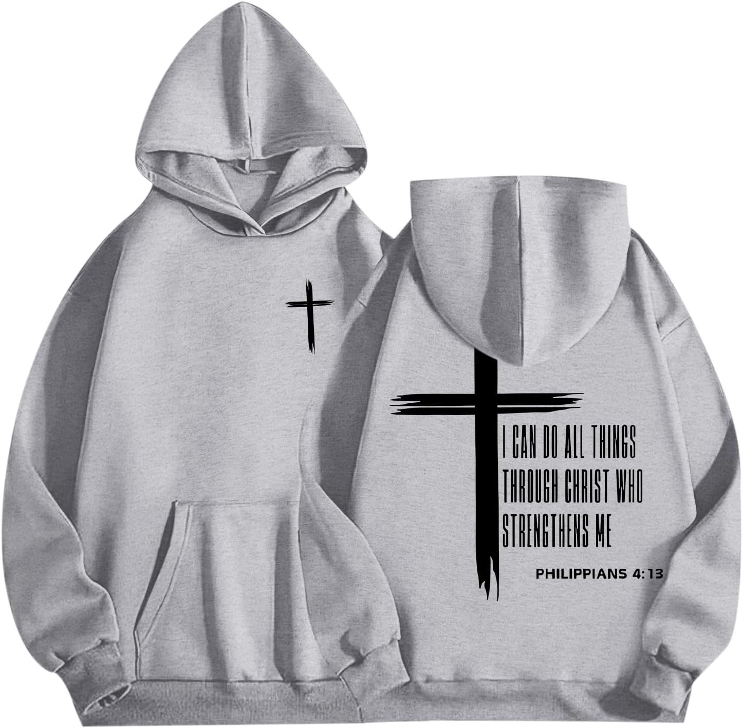 Tuislay Mens I Can Do All Things Through Christ Hoodies Christian Jesus Hoodie Religious Cross Sweatshirt Faith Pullover Tops