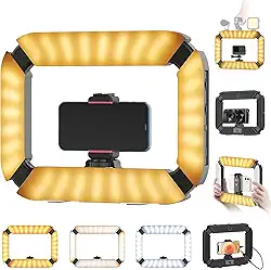 ULANZI U200 Kit de vídeo para smartphone, estabilizador de vídeo selfie com luz anelar LED portátil para câmera, smartphone, Action Cam, YouTube, configuração, filmagem, maquiagem, vlogging
