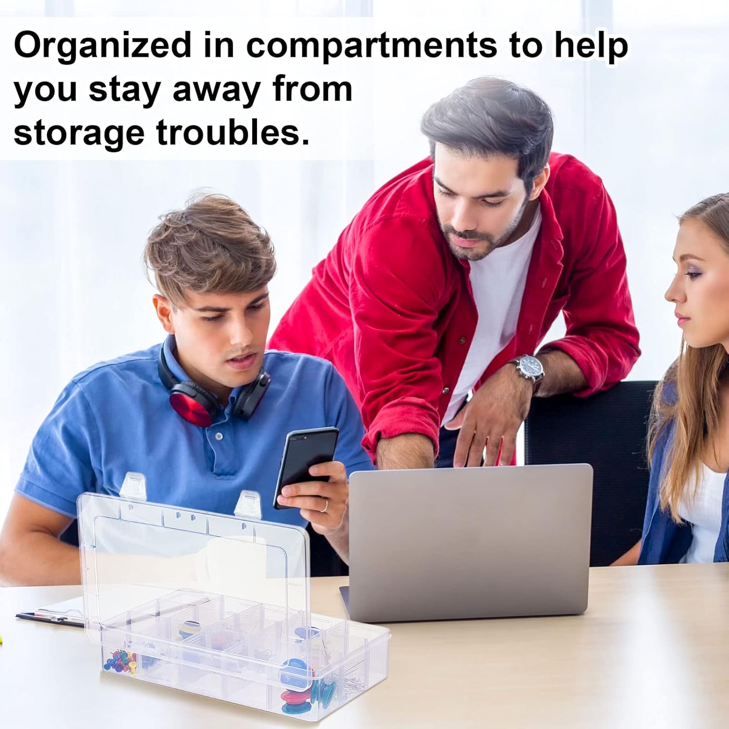 Fuutreo 12 Pack 15 Large Grids Clear Plastic Bead Organizer, Plastic Washi Tape Organizer Clear Craft Box with Removable Divider Compartment Jewelry Box Contains for Jewelry, Beads, DIY Crafts