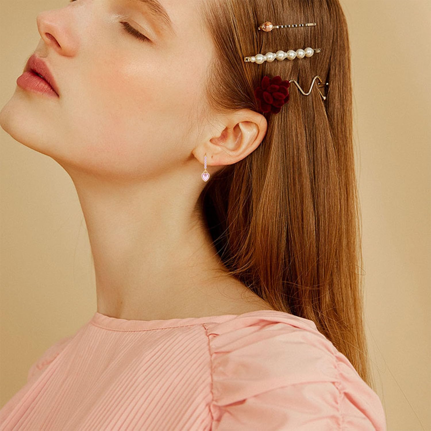 Sparkly Crystal Love Heart Dangle Drop Earrings Dainty Rhinestone Tiny Heart Huggie Hoop Earrings For Women - Image 3