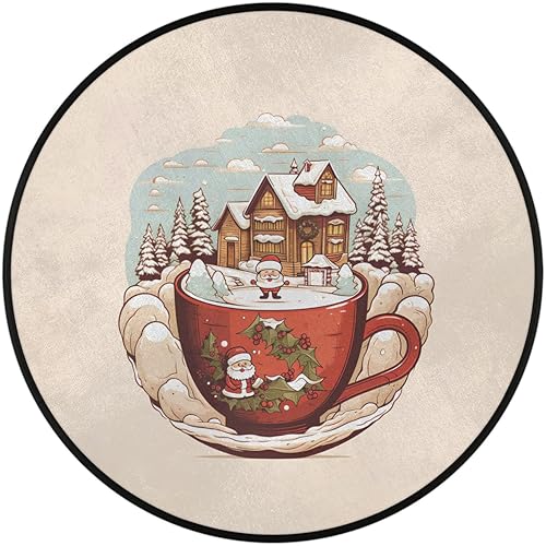 Miniatura 2 de Christmas Scene Winter Santa Claus (3) Round Area Rug 3ft Machine Washable Circular Rugs for Dining Room Table Bedroom Playroom Throw Rugs for Dog