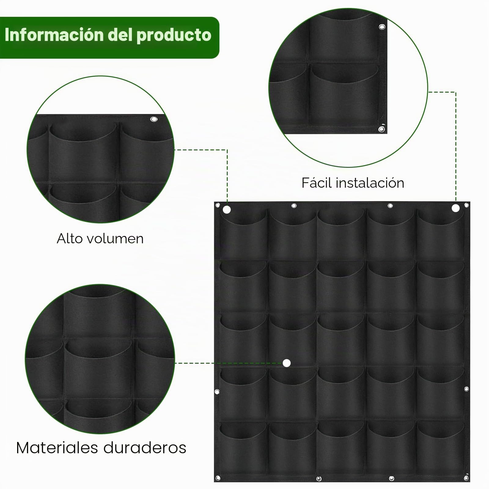 Muro Vegetal Bolsas, 25 Bolsillos Bolsas para Plantas de Pared, Bolsas para Plantas Colgante, Fieltro Bolsillos Plantas, Plant Grow Bag, Flores Verticales, 100 x 100 CM