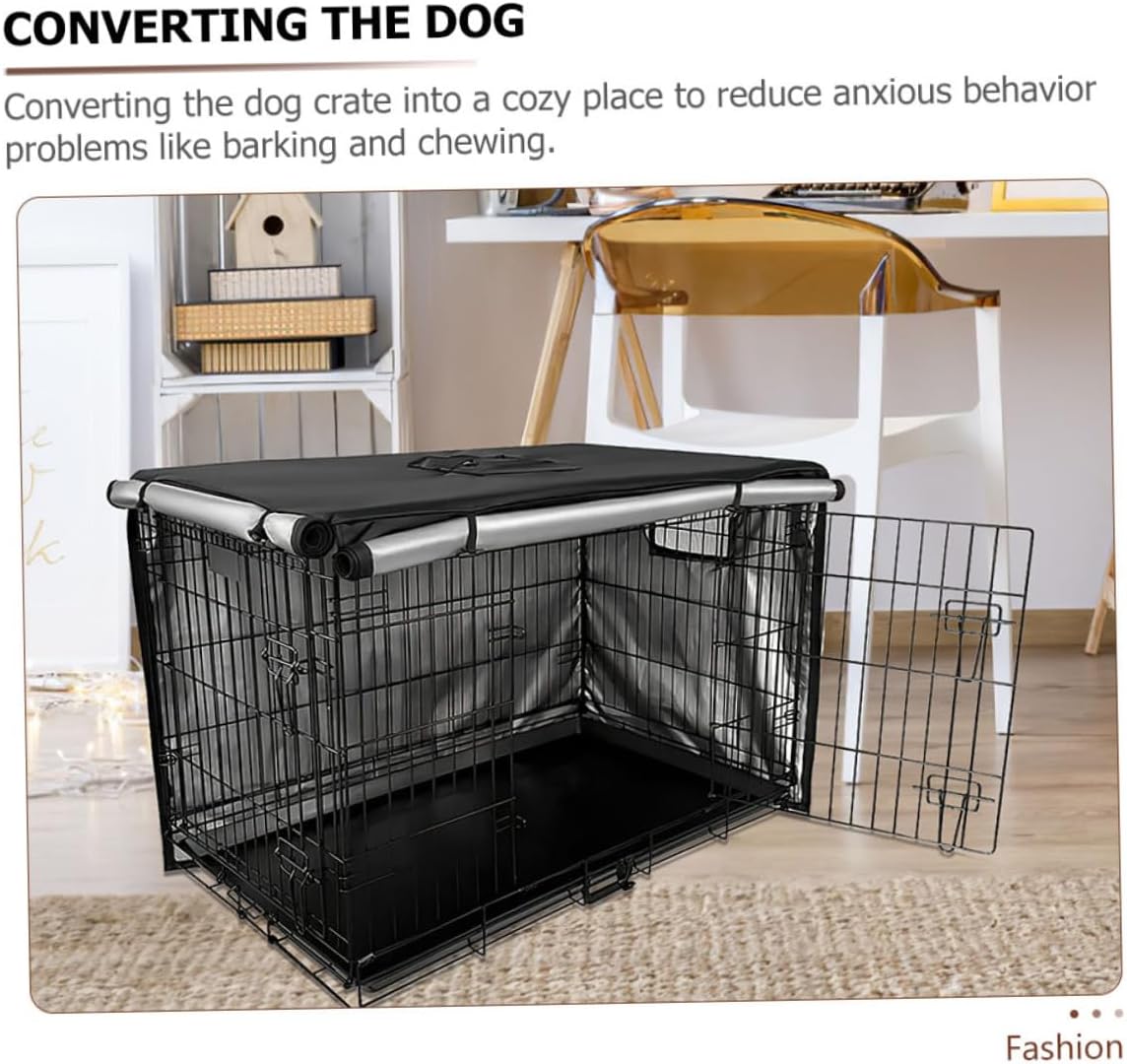 Wakauto Dog Kennel Cover Oxford Cloth Windproof Pet Cage Cover 124.5x79x84cm Double-Sided Open Protective Shelter for Outdoor Dog Crates