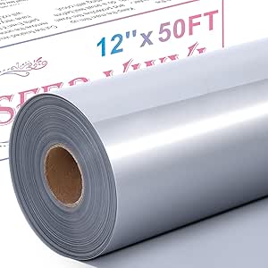 XSEINO Heat Transfer Vinyl Roll, 12" x 50FT Silver HTV Vinyl Roll with Teflon for Shirts, Silver Iron on Vinyl Roll for Cricut, Easy to Cut for Heat Transfer Vinyl Design (Silver)