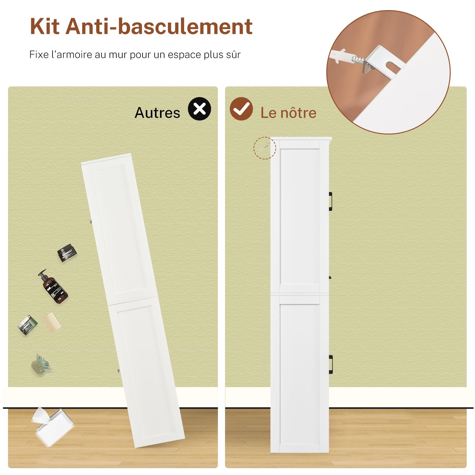 TEENFON Colonne de Cuisine 40 cm, Armoire Haute Étroite Rangement, Meuble Colonne avec 1 Tiroir et Étagères Réglables, Buffet Haut pour Cuisine, Salle à Manger, Blanc 40x30x170 cm