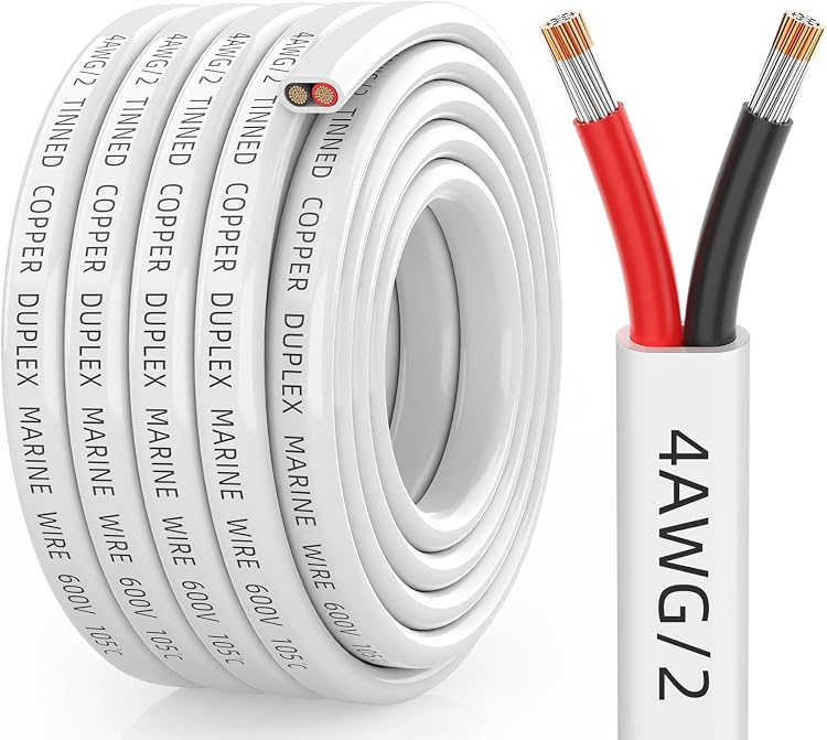 CONEPY 4 AWG Marine Wire, 15 ft Duplex Tinned Copper Cable, Flexible Corrosion-Resistant Boat, RV, Automotive & Solar