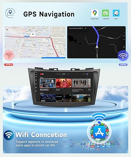 Miniatura 4 de podofo Radio de coche 8 Core 2G+64G para Suzuki Swift 2011 2012 2013 2014 2015, estéreo inalámbrico Apple Carplay Android Auto, pantalla táctil IPS