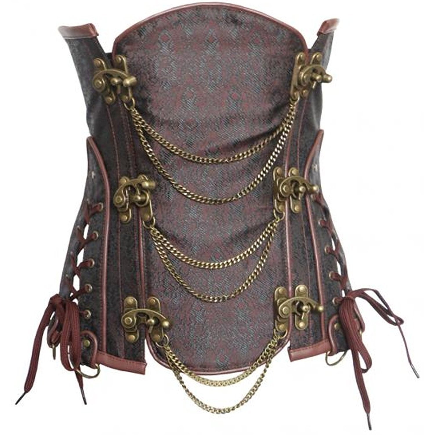 Leather Steampunk Corsets Underbust Bustiers for Women Clothing Spiral Steel Boned Punk Jacket Brown S