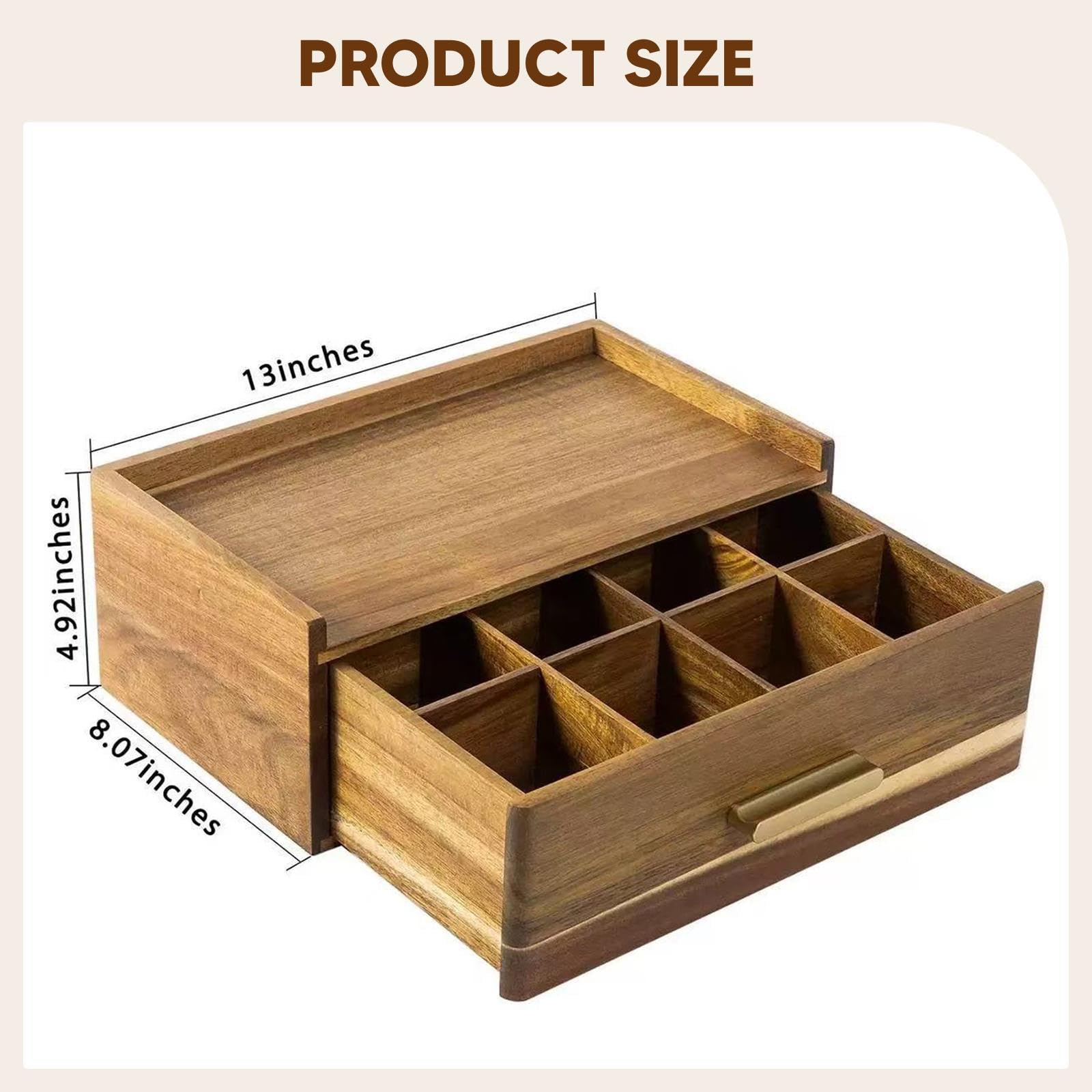 Organiseur de Sachets de Thé en Bois, Boîte de Rangement pour Sachets de Thé, Tiroir Boîte de Rangement, Boite de Rangement Cuisine, Support de Sachets de Thé, pour Sachets de Thé, Café, Infusion