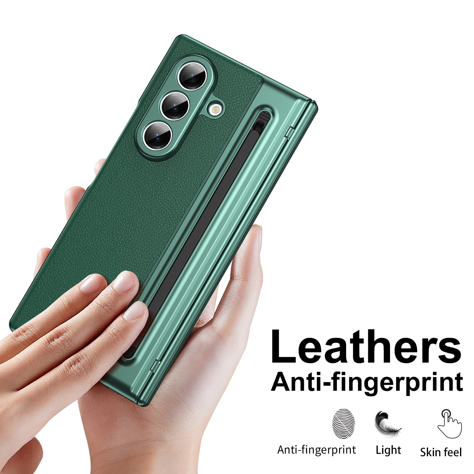 Custodia per Galaxy Z Fold7 con penna stilo, custodia per Fold 7 con protezione per lo schermo + slot per S Pen, custodia in pelle per Samsung Galaxy Z Fold7 con cerniera-Verde