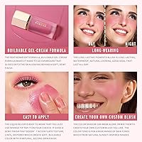 Vista 2 de KIMUSE Rubor Líquido, Rubor en Crema Suave Pigmentado de Larga Duración para Rostro, Resistente al Agua, a Prueba de Manchas, Acabado Luminoso