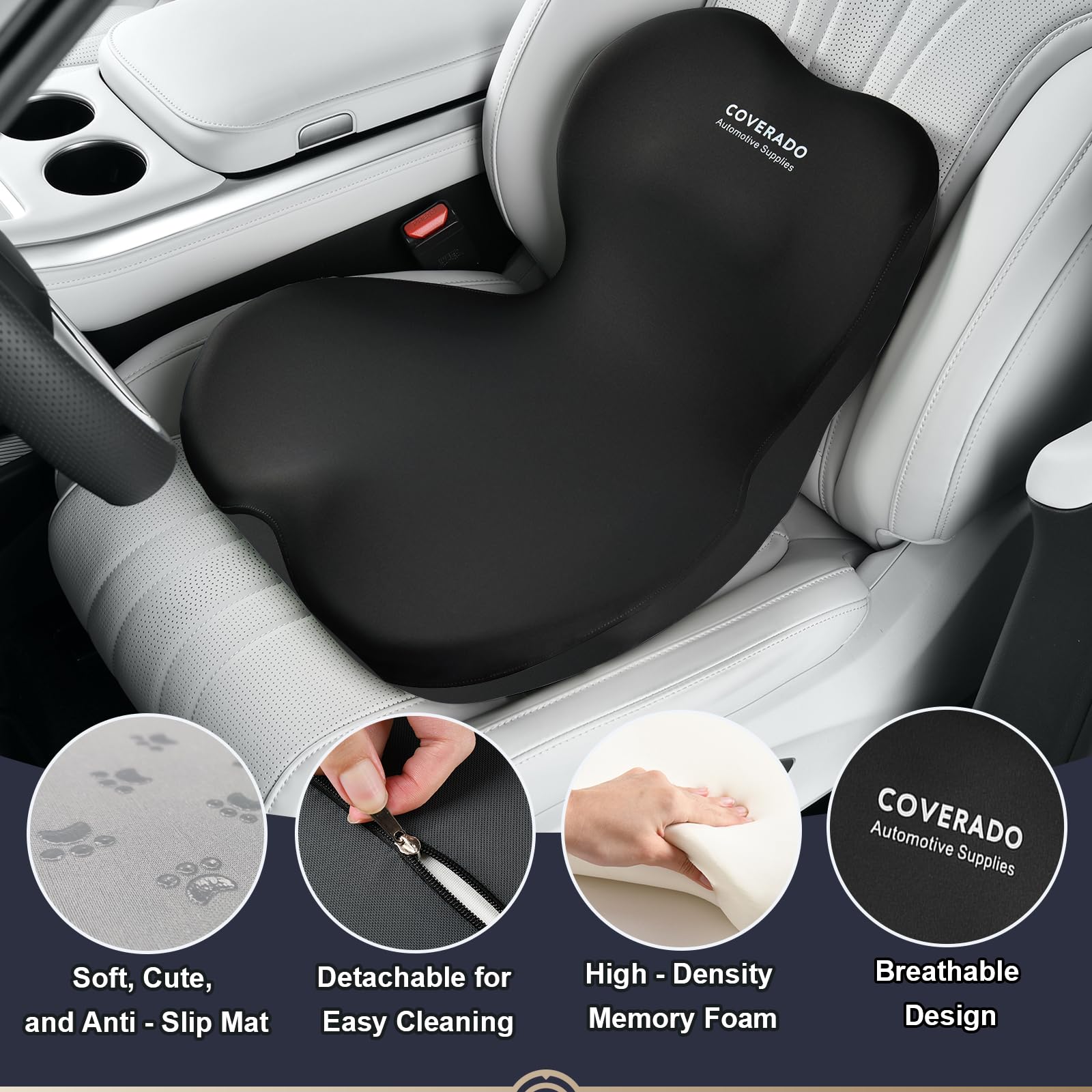 Coverado Cuscino Lombare e Cuscino di seduta Auto, Ergonomico Supporto Lombare per Auto in Memory Foam, Sedia da scrivania Cuscino di sostegno posteriore per la Casa, Ufficio