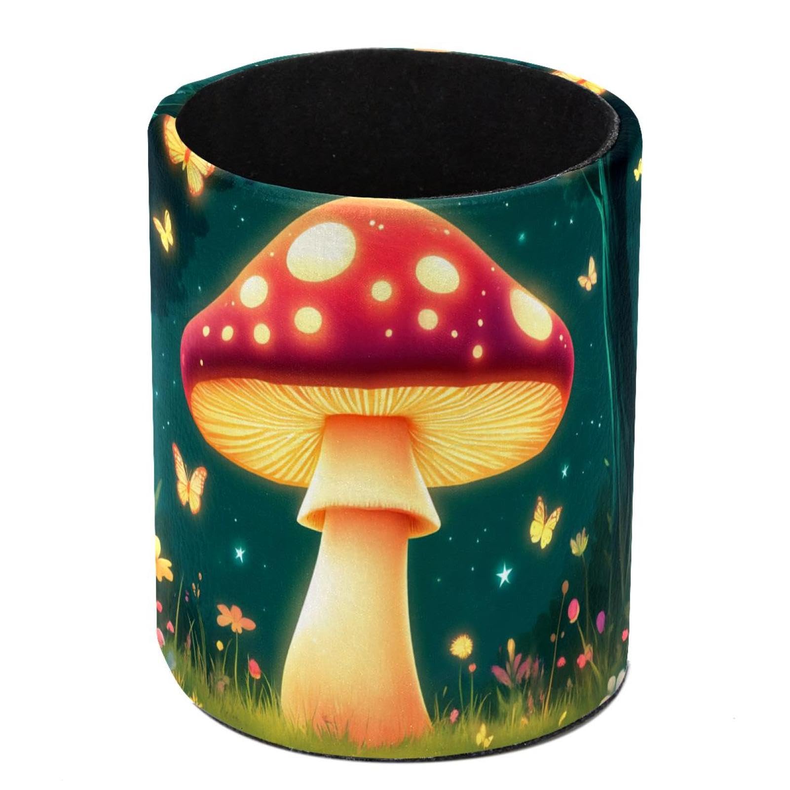 HEOEH Mushroom Pen Holder for Desk, PU Leather Pencil Holder Pen Cup Marker Holder Makeup Brush Holders, Desk Accessories & Workspace Organizers for Home, Office