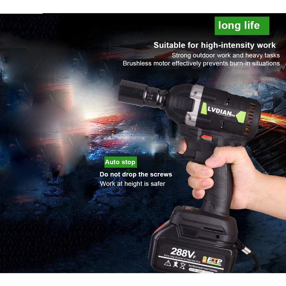 380N.m Avvitatore Percussione Elettrica a Batteria con 2 Batterie Ricaricabili Trapano a Percussione Senza Spazzole Luce a LED Presa da 1/2 Pollice Strumenti per Cacciaviti Elettrici