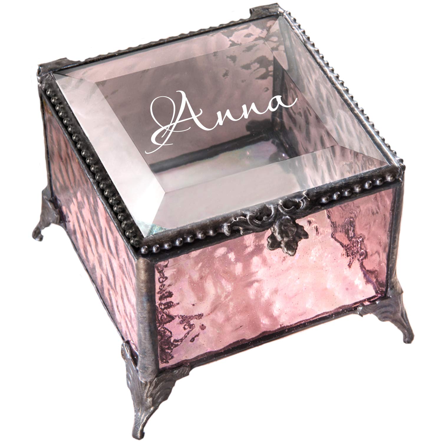 J Devlin Glass ArtJ Devlin Glass Art Personalized Rose Glass Decorative Vanity Display Case Storage Jewelry Organizer Ellen Box (Pink) 903