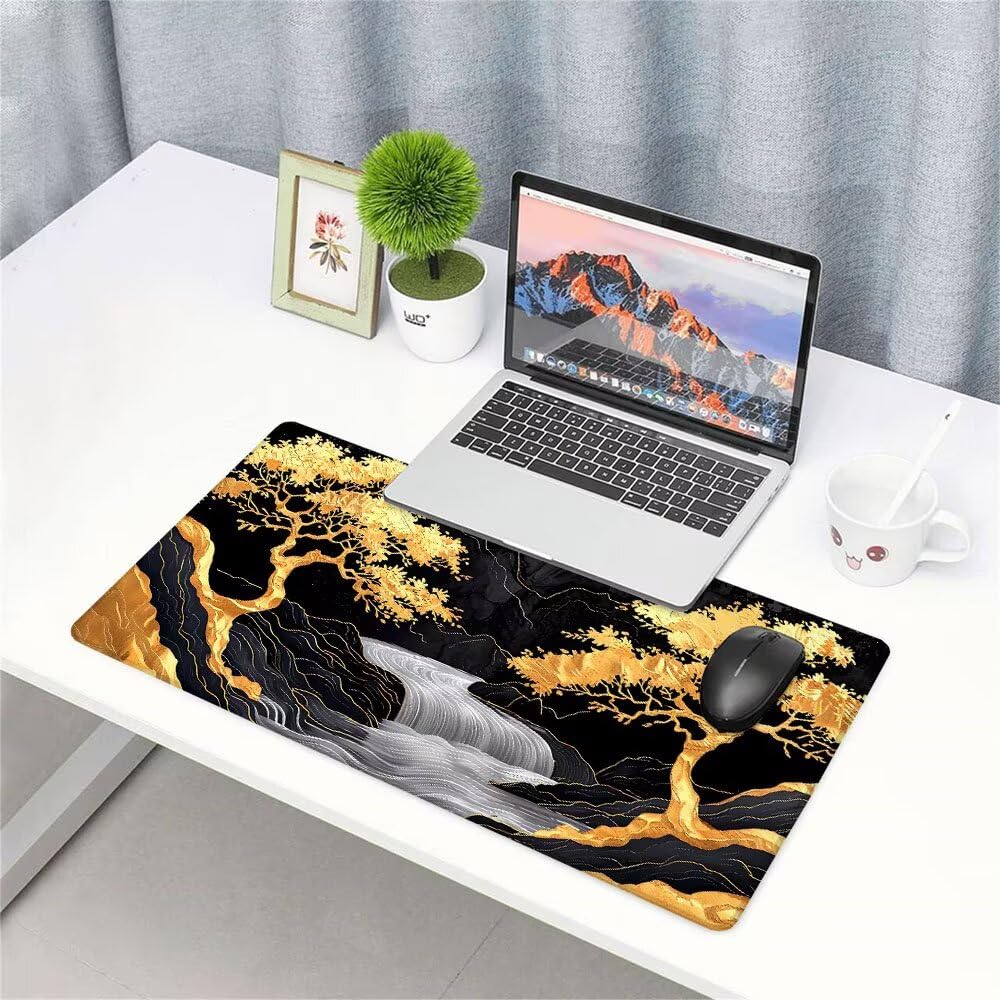 Alfombrilla de Mouse para Juegos, Nero, XXL, Antideslizante, Impermeable, Diseño de Albero, Extendido, Grande, 1200x600x3mm, para PC, Laptop, Ufficio, Famiglia d-460